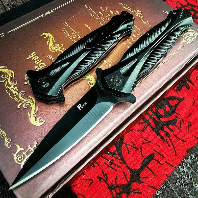 Black steel outdoor folding knife portable pocket knife sharp outdoor rescue