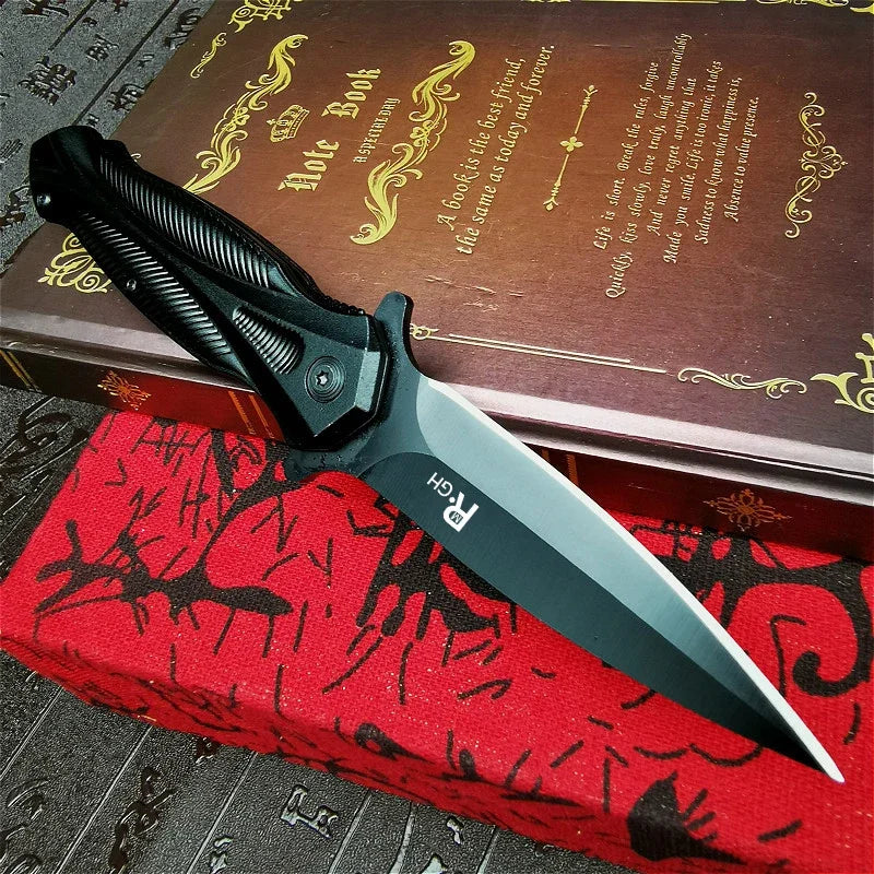 Black steel outdoor folding knife portable pocket knife sharp outdoor rescue