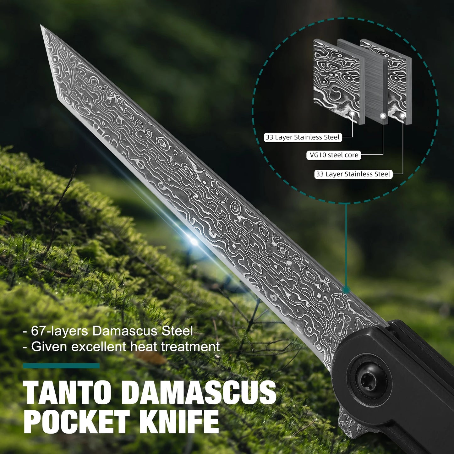 Folding Knife Vg10 Damascus Steel Tactical Pocket Knife