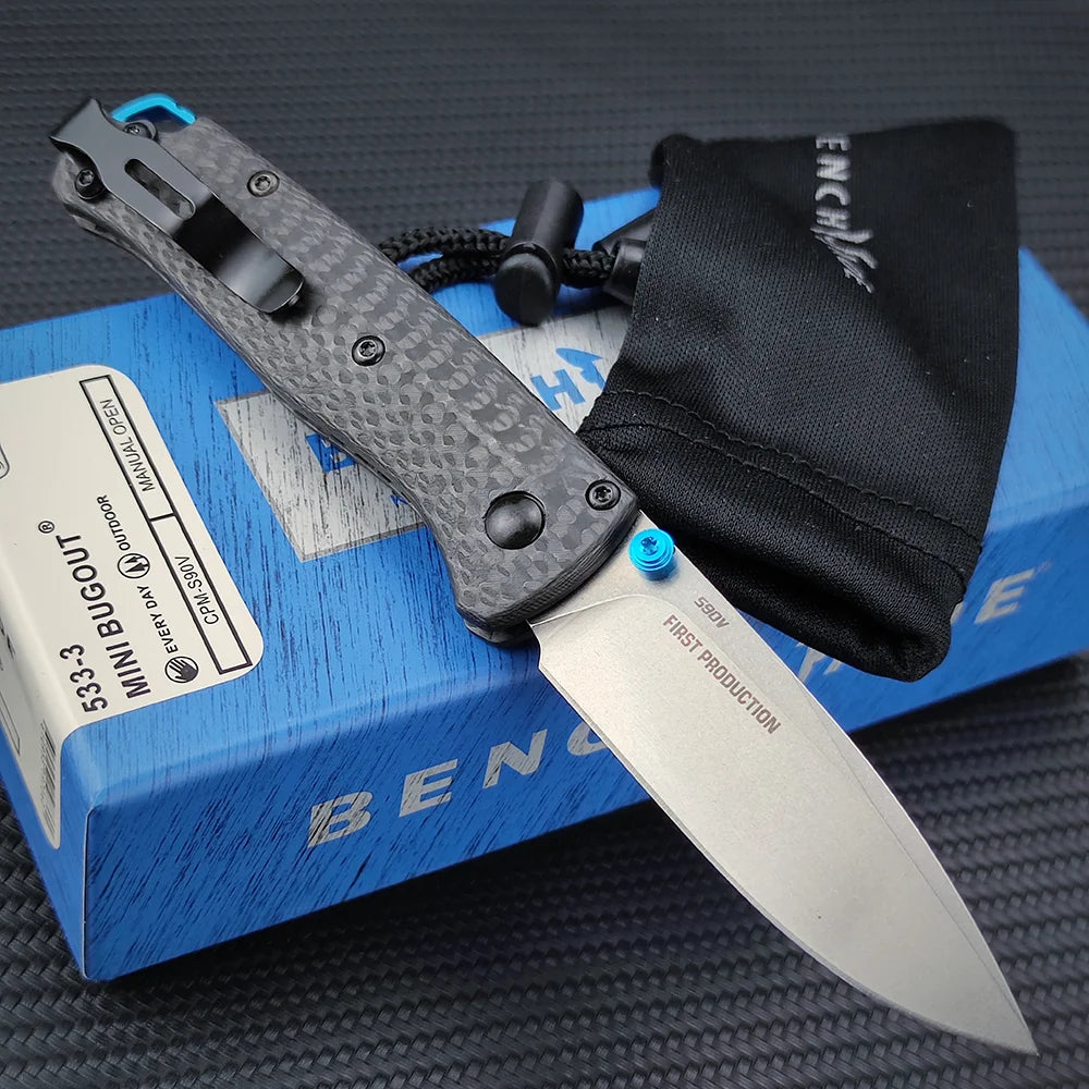 Benchade Mini Bugout 533 Folding Knife Drop Point Outdoor Flipper Carbon Fiber Handle