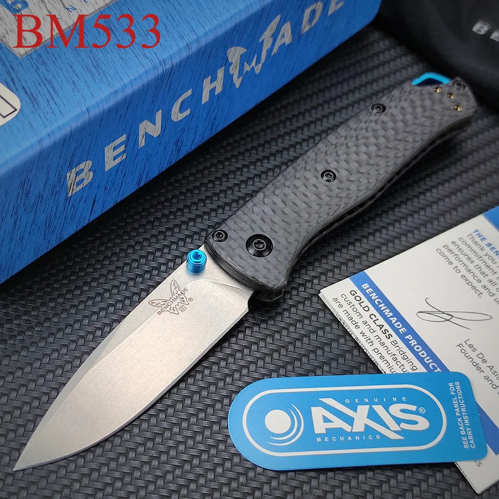 Benchade Mini Bugout 533 Folding Knife Drop Point Outdoor Flipper Carbon Fiber Handle