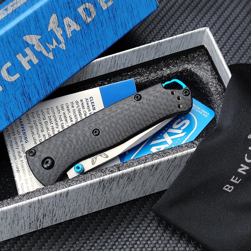 Benchade Mini Bugout 533 Folding Knife Drop Point Outdoor Flipper Carbon Fiber Handle